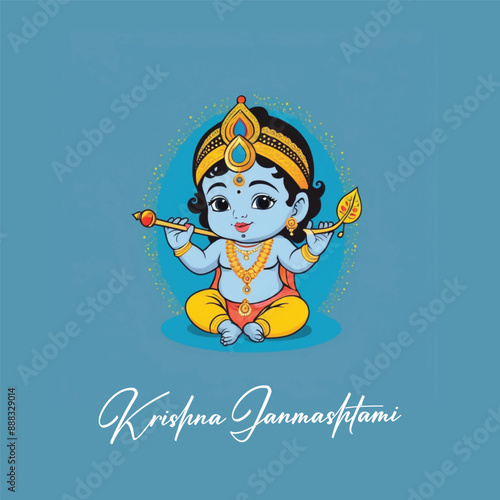  Happy Krishna Janmashtami illustration of Lord Krishna