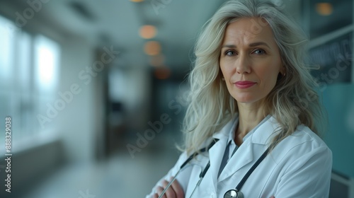 Close-up portrait of female doctor standing in hospital