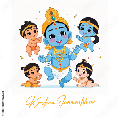  Happy Krishna Janmashtami illustration of Lord Krishna
