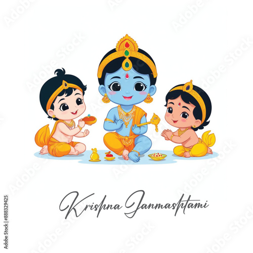  Happy Krishna Janmashtami illustration of Lord Krishna