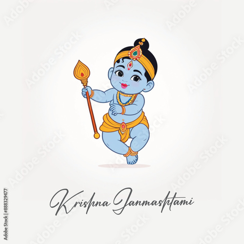  Happy Krishna Janmashtami illustration of Lord Krishna