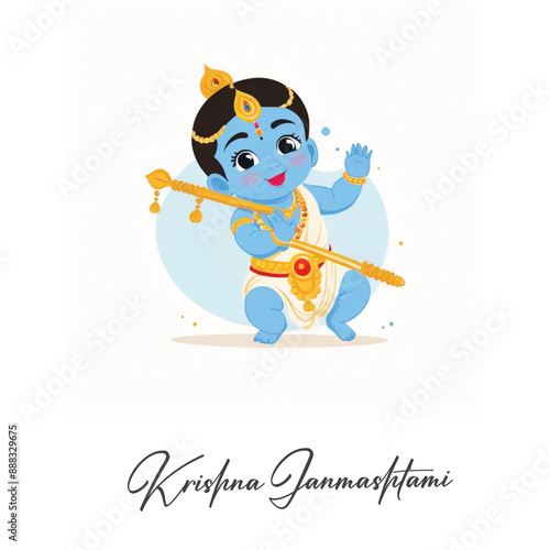  Happy Krishna Janmashtami illustration of Lord Krishna