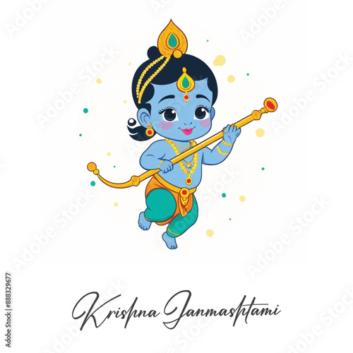  Happy Krishna Janmashtami illustration of Lord Krishna