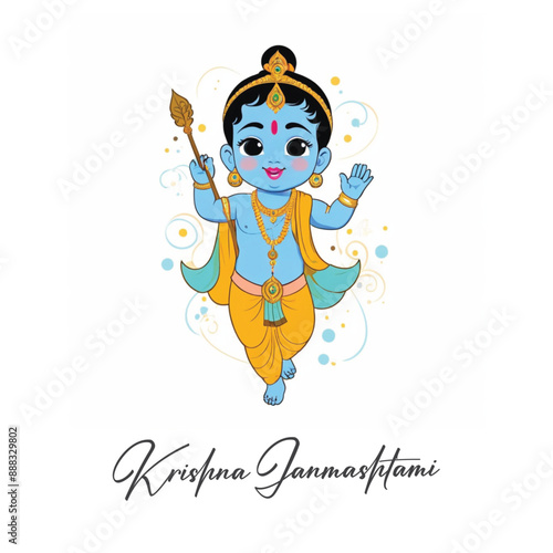  Happy Krishna Janmashtami illustration of Lord Krishna