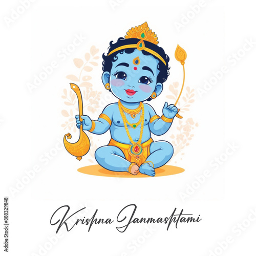 Happy Krishna Janmashtami illustration of Lord Krishna