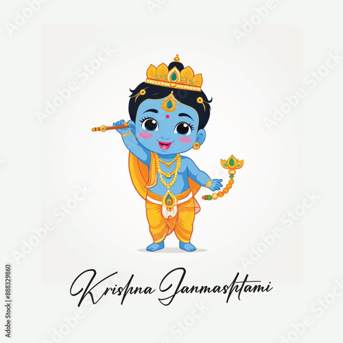  Happy Krishna Janmashtami illustration of Lord Krishna