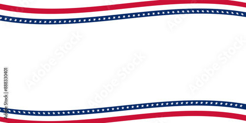 Template with United States of America frame or seamless border Bunting flag with USA flag colors. Fourth of July ,Memorial day and Labor day concept. American flags isolated on transparen background.