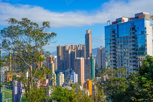 Canvas Print Dense urban development of tall and thin buildings view Hong Kong of the city ci