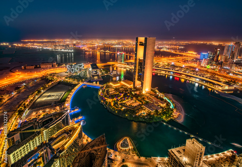 Enchanting night cityscapes of Manama, Bahrain, with its illuminated skyline, modern architecture, and vibrant nightlife. Perfect for travel enthusiasts seeking a glimpse of this Middle Eastern gem photo