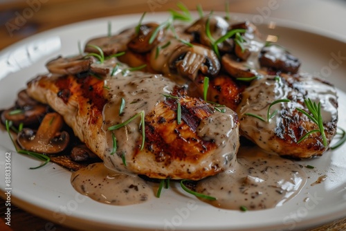 Grilled chicken with mushroom cream sauce © LimeSky