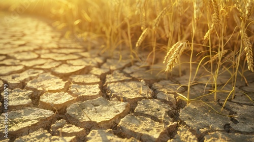 Dried crops close up over a cracked dry land draught food crisis concept, land, crops, concept, over, draught, food, close