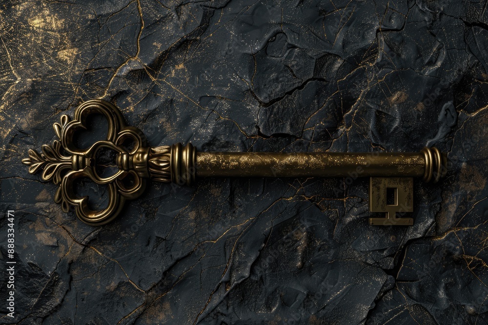 Key Black And Gold. Abstract Wisdom and Wealth Concept in Antique Style Key Black And Gold. Abstract Wisdom and Wealth Concept in Antique Style