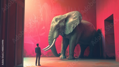 elephant in the room metaphor. avoid to resolve obvious problem in business. generative AI photo