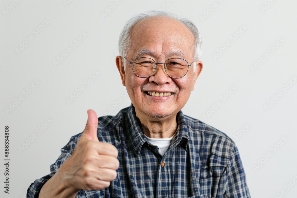 Happy elderly Asian man giving thumbs up isolated on white Happy elderly Asian man giving thumbs up isolated on white