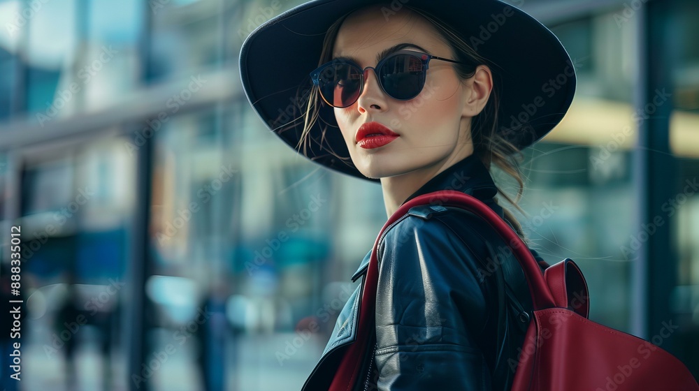 young, beautiful fashion model in sunglasses wearing luxury clothes in a big city young, beautiful fashion model in sunglasses wearing luxury clothes in a big city