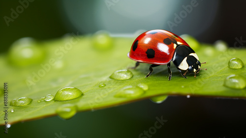 Beautiful Ladybug on Leaf in Natural Green Environment