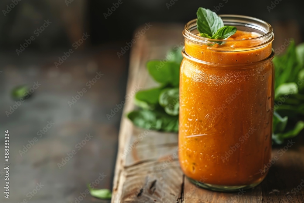 Healthy carrot smoothie in a jar on wooden background Healthy carrot smoothie in a jar on wooden background