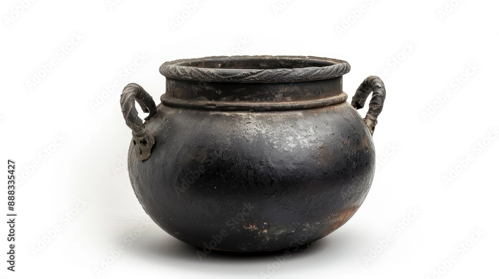 Witches Pot. Black Cauldron Sorcerer Pot for Halloween Brew on White Background Witches Pot. Black Cauldron Sorcerer Pot for Halloween Brew on White Background