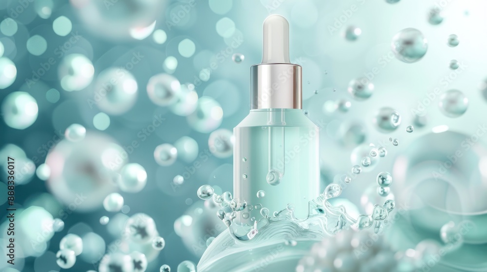 Dropper Bottle in Aqua Liquid with Bubbles Dropper Bottle in Aqua Liquid with Bubbles