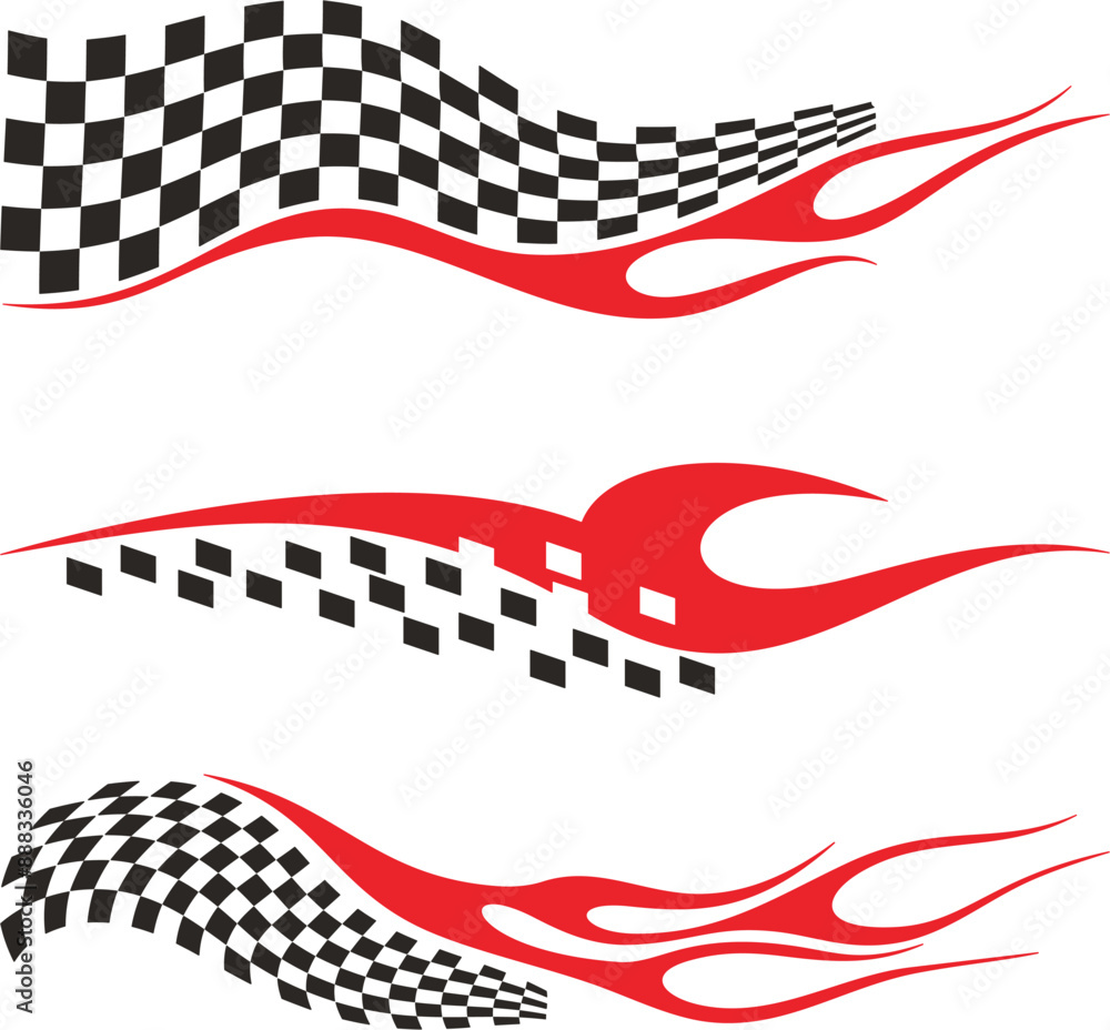 Explosion Racing Flags Vector Racing Flame Designs with Checkered Flags for Vehicle Vinyl ...