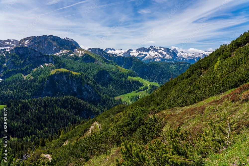 Fototapeta premium Panoramic view of the mountains in Berchtesgadener Land in Bavaria, Germany.