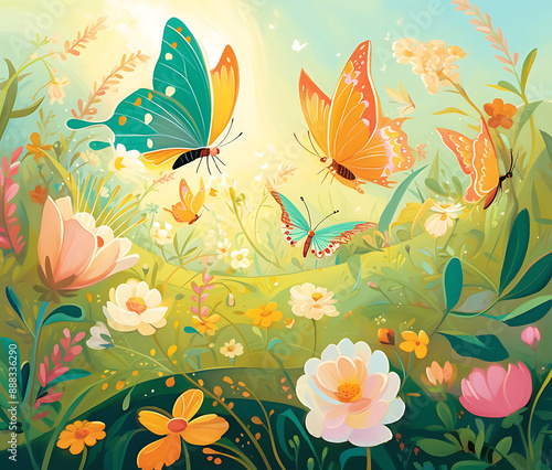 Romantic Background with Butterflies
