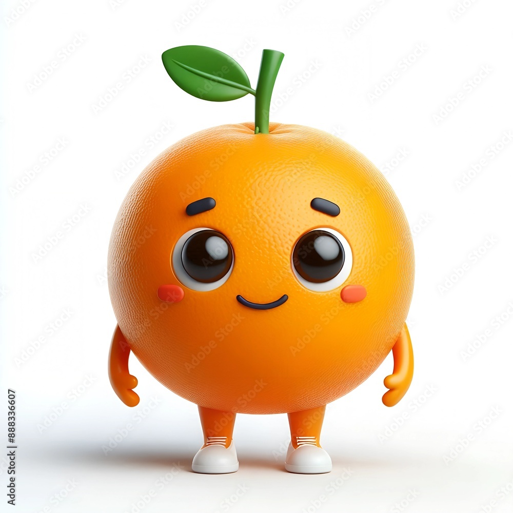 Adorable Chibi Orange Fruit Mascot on Isolated White Background Adorable Chibi Orange Fruit Mascot on Isolated White Background