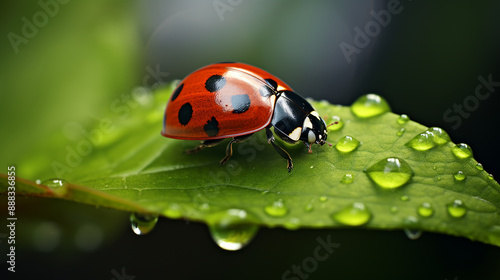 Beautiful Ladybug on Leaf with Defocused Background