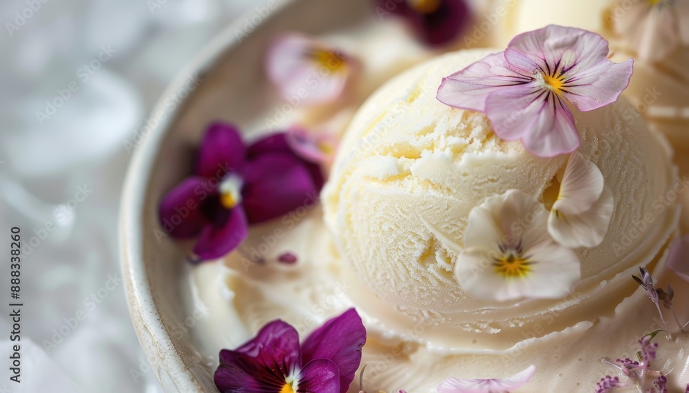 Vanilla Ice Cream With Edible Pansy Petals Vanilla Ice Cream With Edible Pansy Petals