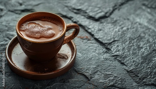 Hot chocolate and hazelnut dessert on white background photo