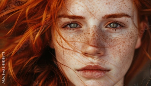 Close Up Portrait of a Young Woman With Red Hair and Freckles