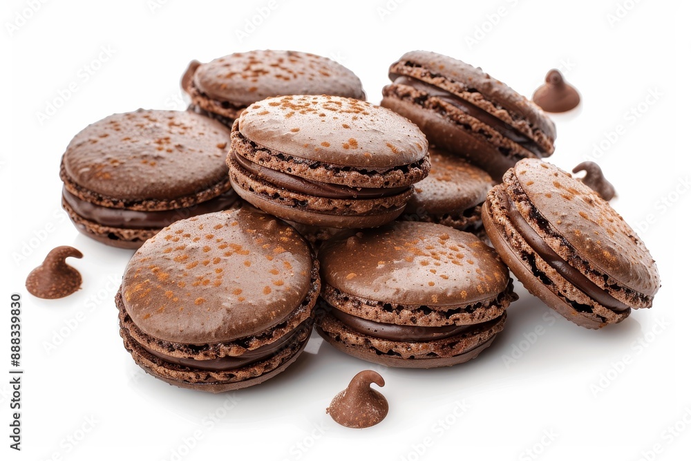 Isolated chocolate French macaroon cookies on white background Isolated chocolate French macaroon cookies on white background