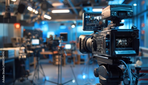 Professional Video Camera Set Up in a Modern Studio