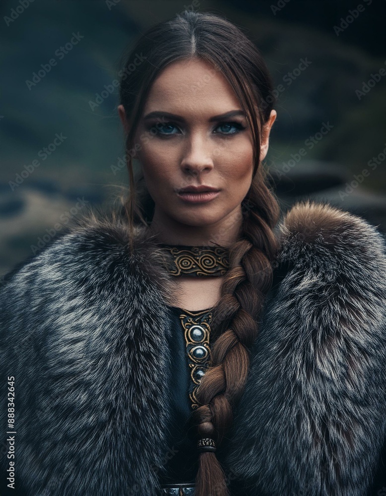 portrait of a viking queen in furs