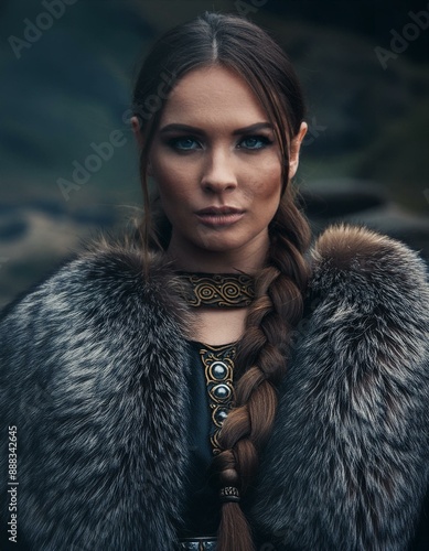 portrait of a viking queen in furs