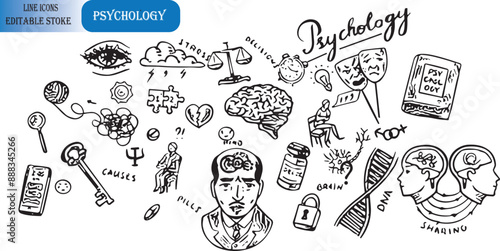 Set outline icons related to psychology.