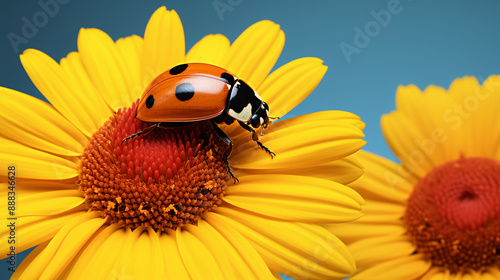 Ladybug on Yellow Flower Close-up