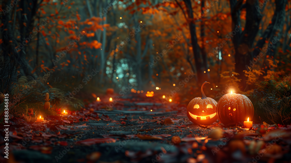 halloween pumpkins with candles on the spooky road in the autumn halloween pumpkins with candles on the spooky road in the autumn