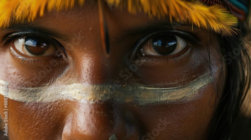 Closeup of Native Brazilian Woman in Amazon tribe.
