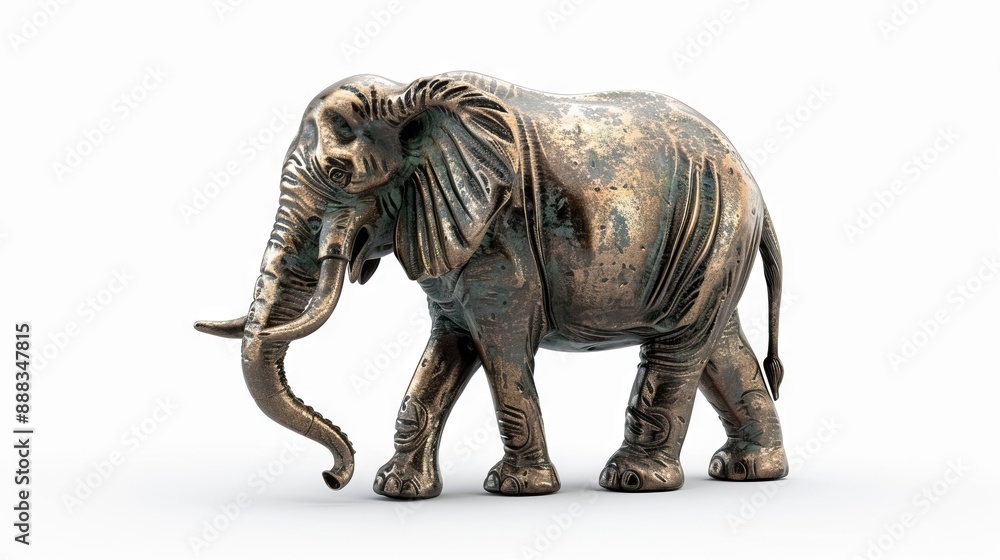 Fototapeta premium Bronze elephant figurine on white background.