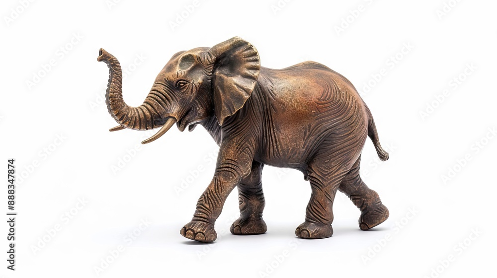 Fototapeta premium Bronze elephant figurine with a raised trunk isolated on white background