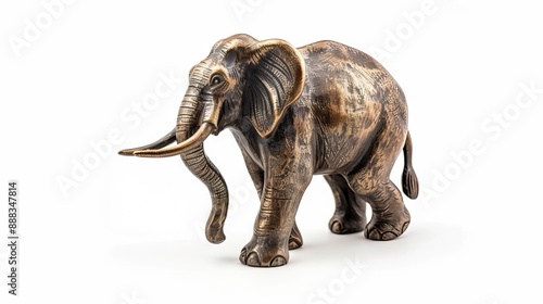 Bronze elephant figurine on white background.