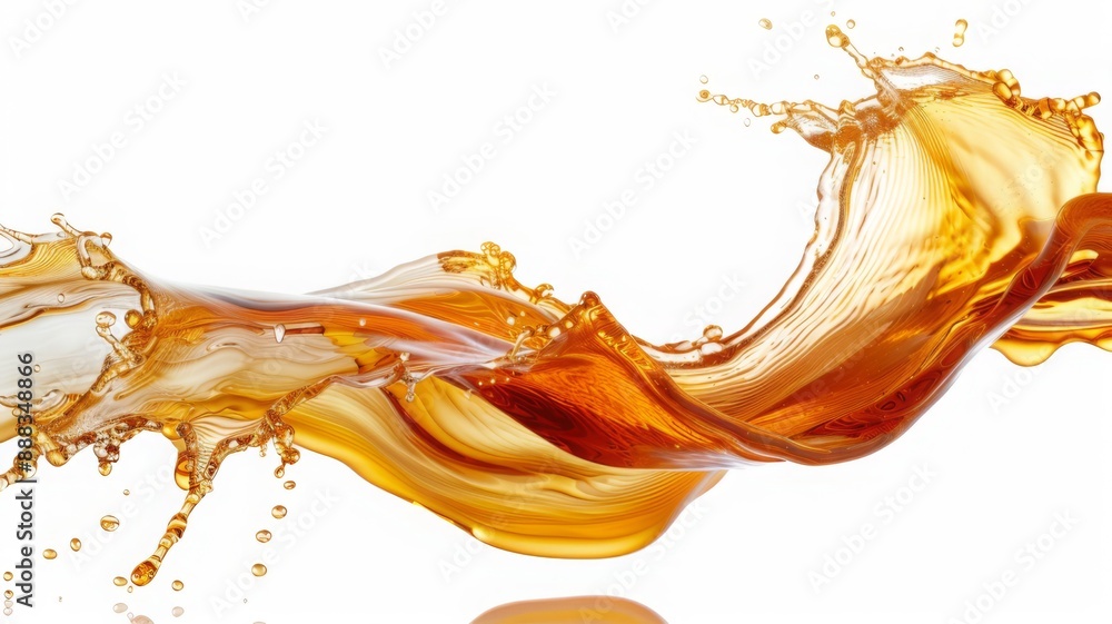 Fototapeta premium Splashes of oily liquid isolated on white background. Organic or motor oil 3D render. Drop of Cooking Oil with Air Bubbles. Icon of drop of oil or honey.