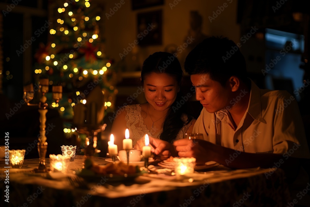 A warm and intimate family moment captured during a Christmas celebration. A warm and intimate family moment captured during a Christmas celebration.