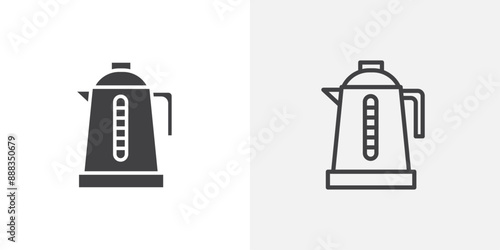 Electric kettle black vector icon set