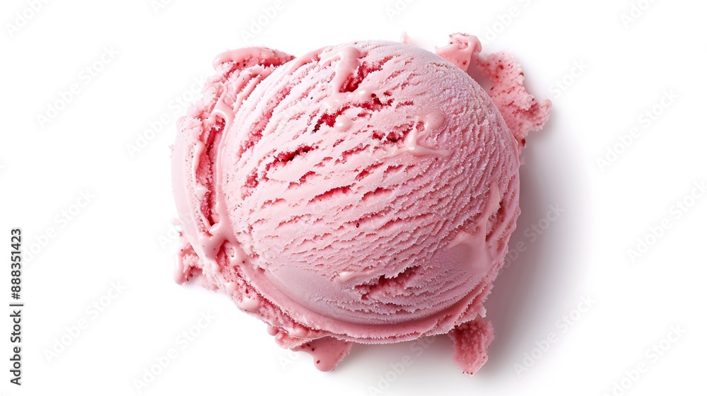 Scoop of strawberry ice cream from top or top view isolated on white background with clipping path Scoop of strawberry ice cream from top or top view isolated on white background with clipping path