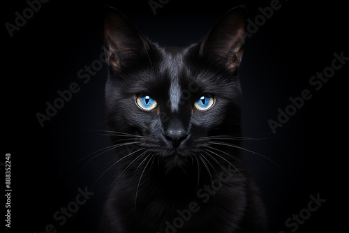 Portrait of a Black Cat on Dark Background