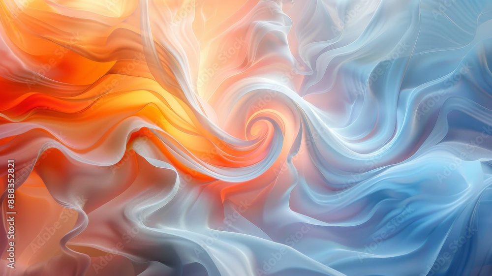 Fototapeta premium Abstract swirl of blue and orange fabric.