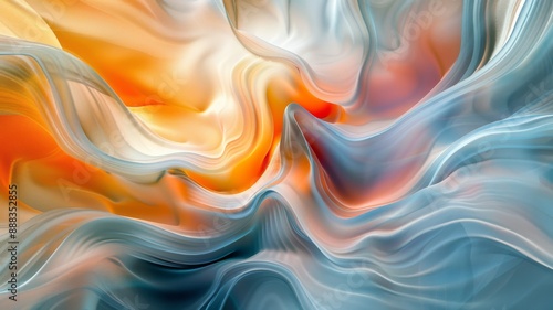 Abstract Wavy Pattern with Light Blue and Orange Hues.