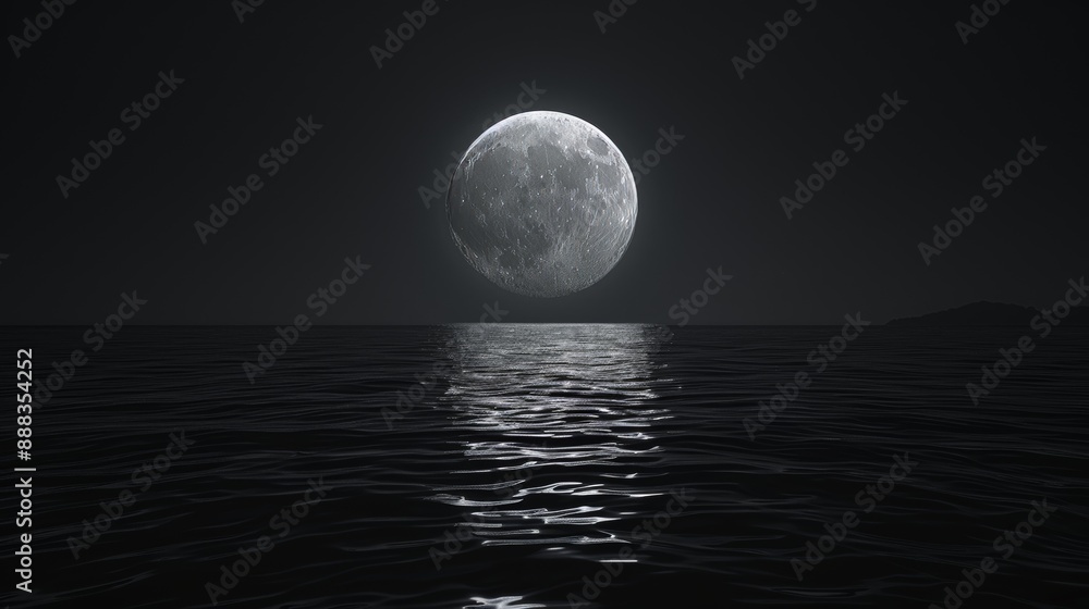 Full moon in the dark sky above the water Full moon in the dark sky above the water